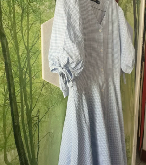 复古蓝高腰牛仔大摆裙，99新，100%棉，...