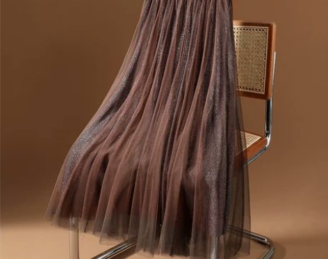 高级感星空丝绒网纱半身裙女秋冬新款百褶裙中...