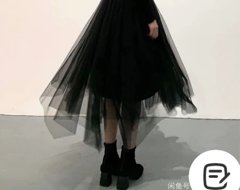 不规则纱裙女秋冬设计感小众黑色高腰蓬蓬裙中...