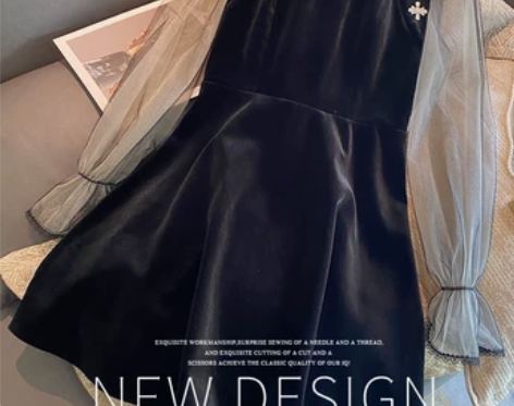 宝丽卓雅逸艾薇2022秋季新款网纱钉珠长袖...