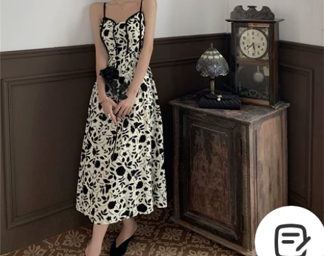 2022年新款玫瑰碎花吊带连衣裙子女夏纯欲...