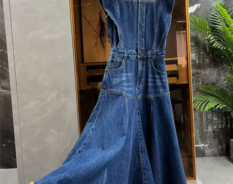 牛仔裙 琎口水洗!气质瞬间提升!荷叶袖大摆...