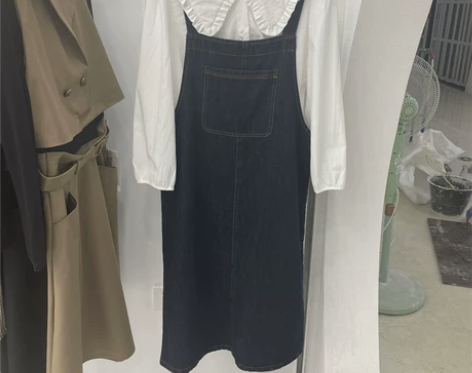 2022秋季新品牛仔马甲衬衫长袖连衣裙两件...