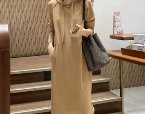 高级感气质休闲连衣裙女2022秋季连帽纯色...