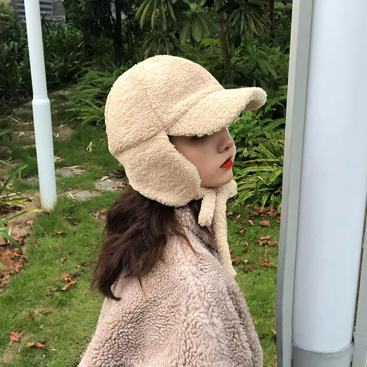 帽子女秋冬保暖羊羔绒雷锋帽女韩版日系百搭滑...