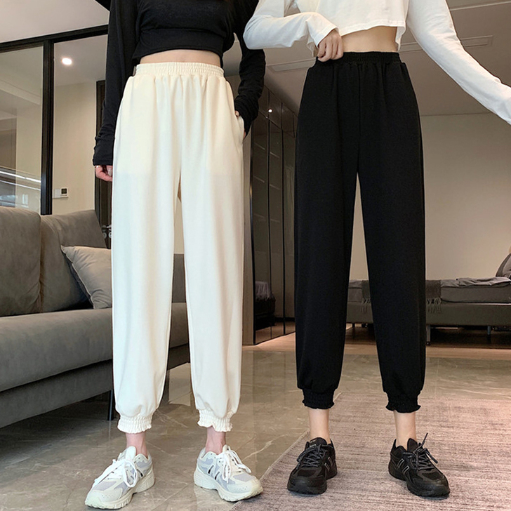 黑色运动裤女宽松束脚2020新款秋季网红休...