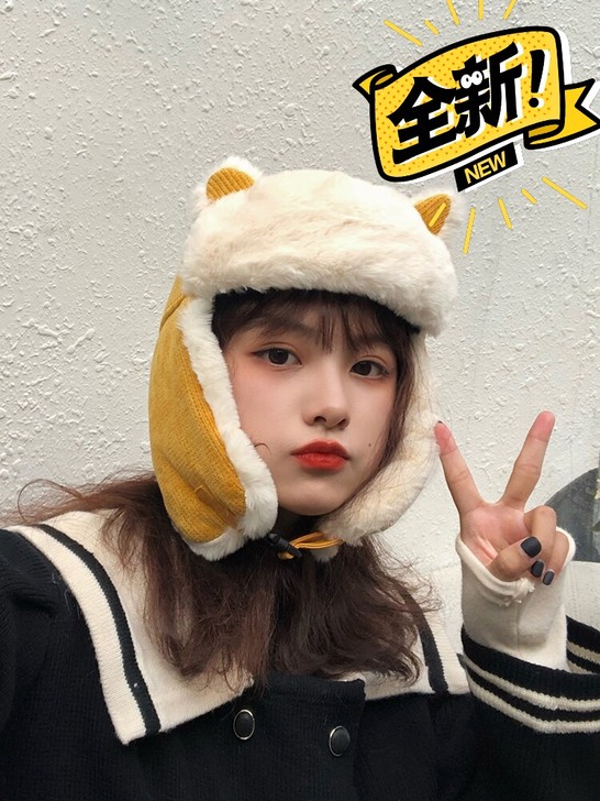 猫耳朵雷锋帽女韩版可爱秋冬季骑车防风帽子冬...