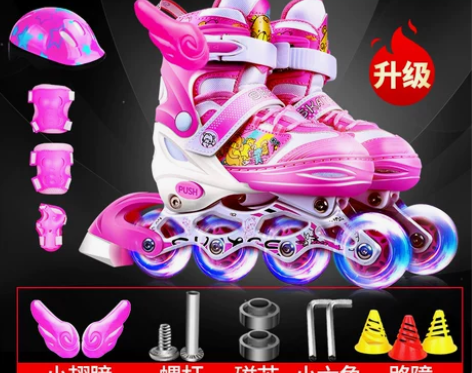 溜冰鞋儿童全套装男女旱冰轮滑鞋直排轮可调鞋...