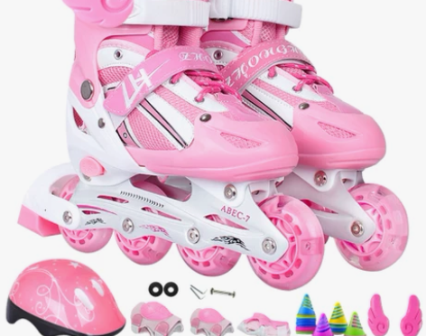 直排溜冰鞋儿童可调男童女童闪光轮滑鞋全套旱...