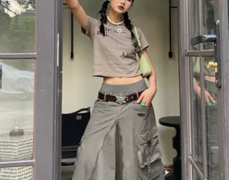 【88狂欢价】复古灰色口袋机能工装半身裙女...