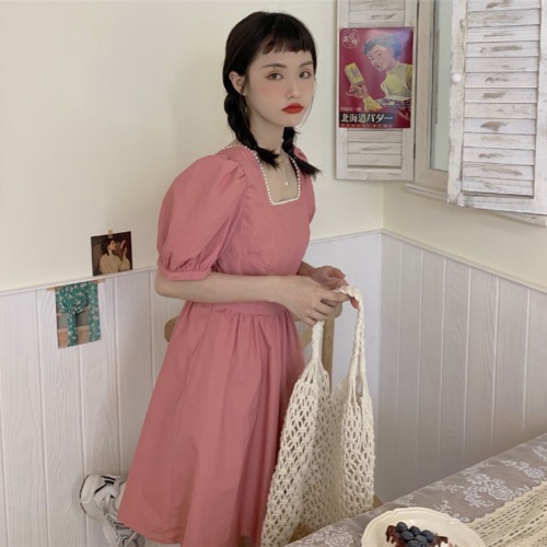 2021夏季新款女收腰小个子白色法式a字泡...