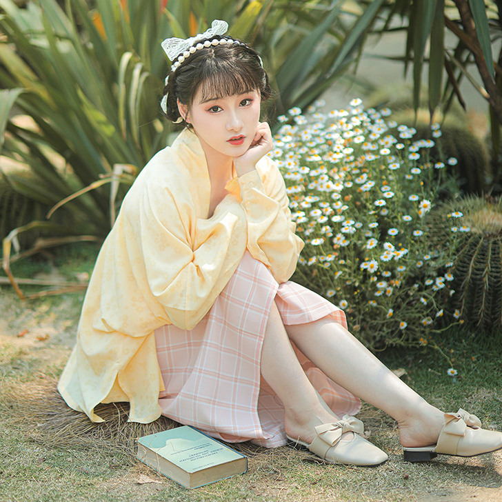 素羽华裳玉蝴蝶宋制飞机袖短衫两片式旋裙原创...