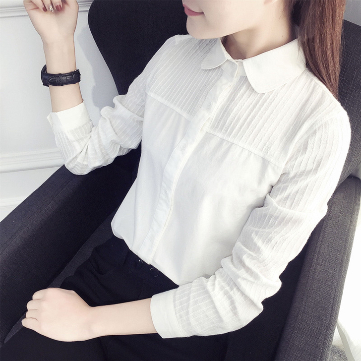 纯棉白色女士衬衫2021年春秋夏季新款韩版...