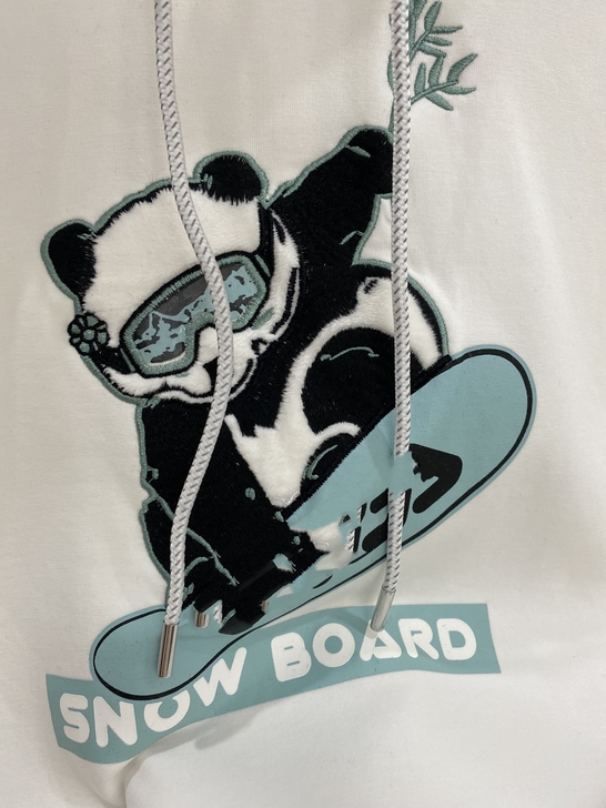 女子滑板刺绣熊猫连帽卫衣  运动连帽套头衫...