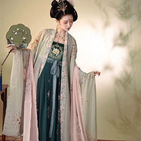 茗月轩原创汉服唐制复原图款唐风仕女夏秋季绣...