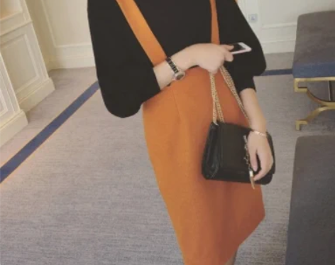 秋冬新款韩版淑女范气质毛呢背带裙包臀裙半身...