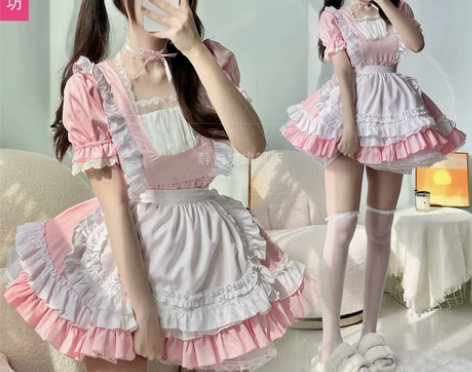 粉色可爱女仆装咖啡厅性感萝莉洋装大码lol...