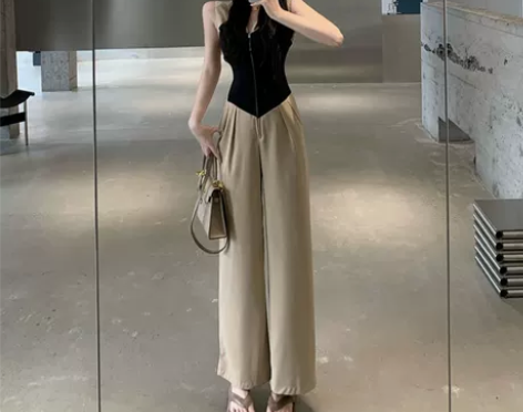 炸街连衣裤女夏季设计感拼接无袖连帽连体裤御...