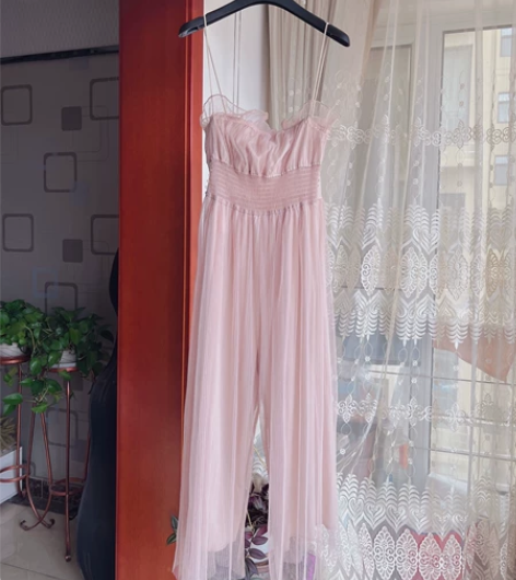 网红时尚性感抹胸网纱吊带阔腿裤连体裤收腰显...