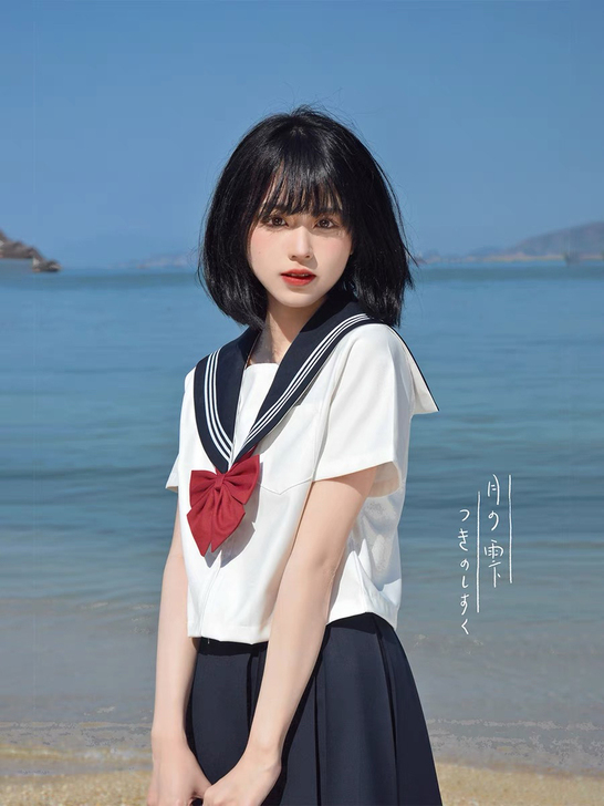 猫屿jk制服白三本日系学院风短袖套装海军风...