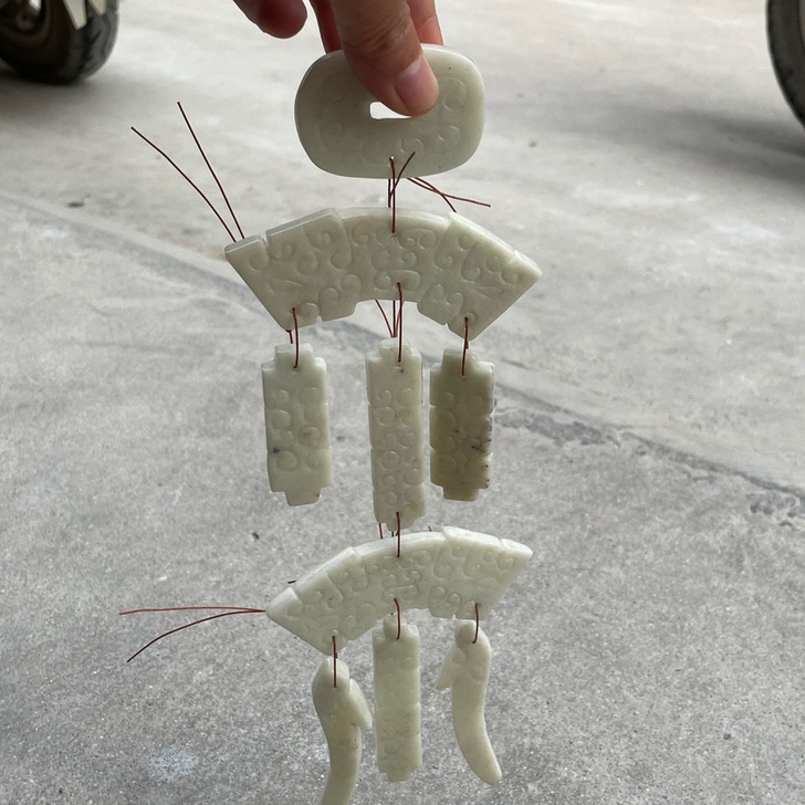 仿古岫玉风铃汉服腰坠挂件做旧手工玉雕工艺客...