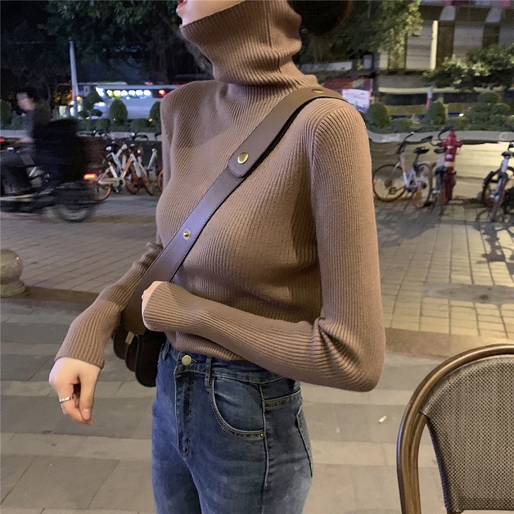 打底衫女秋冬加厚高领针织衫2020新款纯色...