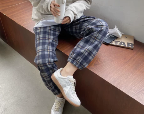 毛呢格子阔腿裤子女秋冬2020新款显瘦百搭...