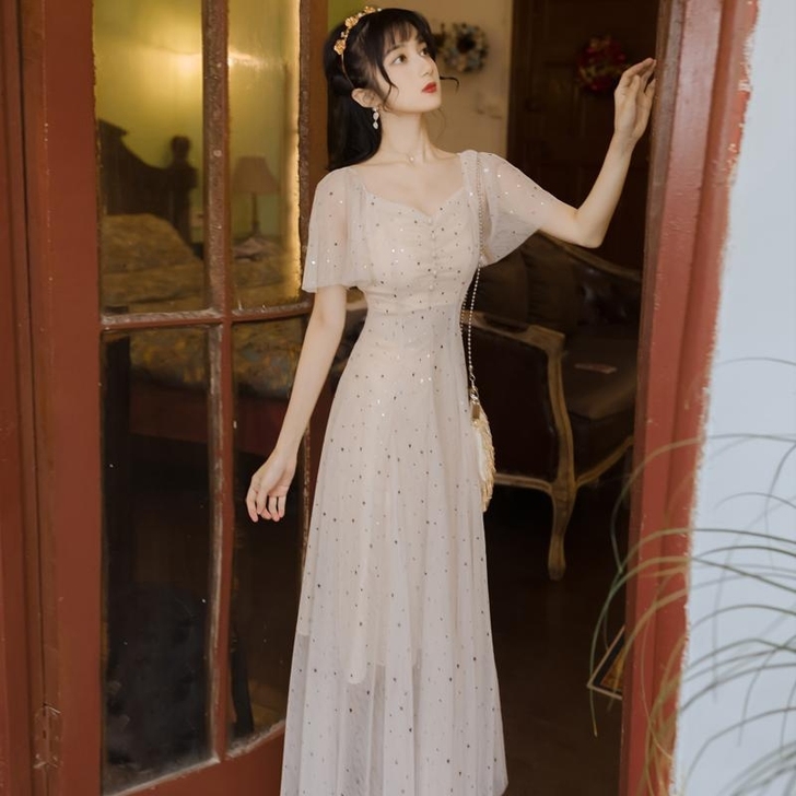 夏季超仙气仙女长裙子网纱雪纺宫廷赫本可甜可...