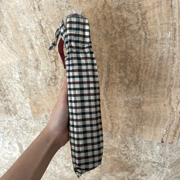 全新 米色格子商务安全式自动开收雨伞