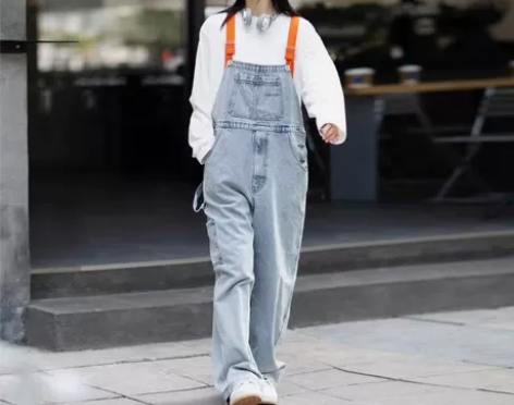 新款秋季14盎司重磅水洗浅色牛仔裤男女宽