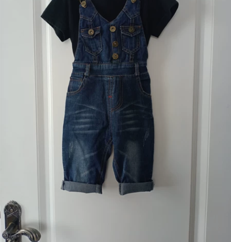 搬家清理儿童背带超薄超软牛仔背带五分裤男童...