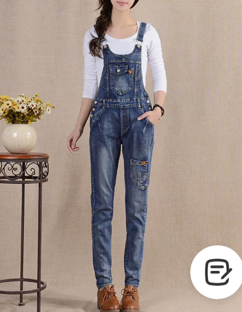 背带牛仔裤 复古牛仔背带裤女士2022套装...