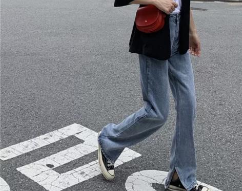 微喇牛仔裤女韩版宽松百搭高腰显瘦chic坠...