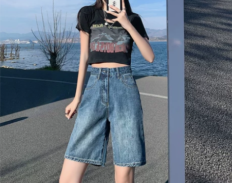 五分牛仔短裤女夏季2022新款宽松显瘦直筒...