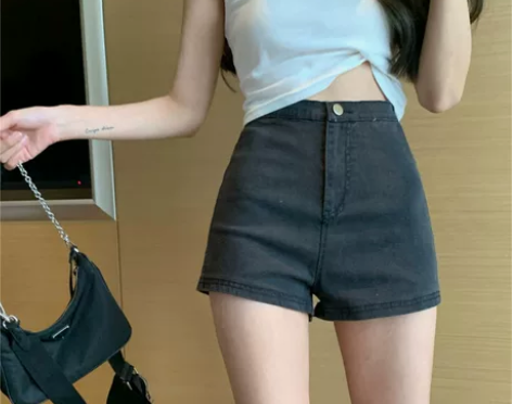 黑色牛仔短裤女2021年夏季薄款网红超火高...