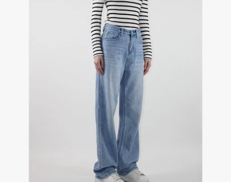 MJ正蓝水洗阔腿长款牛仔裤女显高宽松垂感拖...