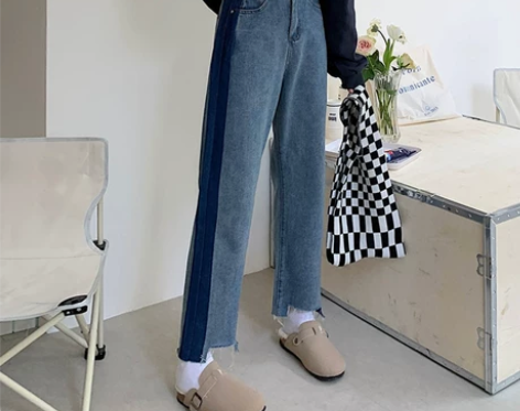 网红牛仔裤女装直筒宽松春秋季2021新款高...