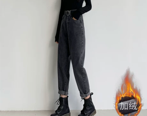 黑色宽松直筒牛仔裤女2020年秋冬新款高腰...