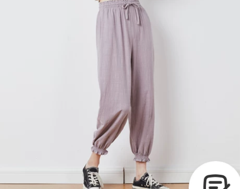唐狮2022秋装新款休闲裤女宽松束脚棉麻灯...