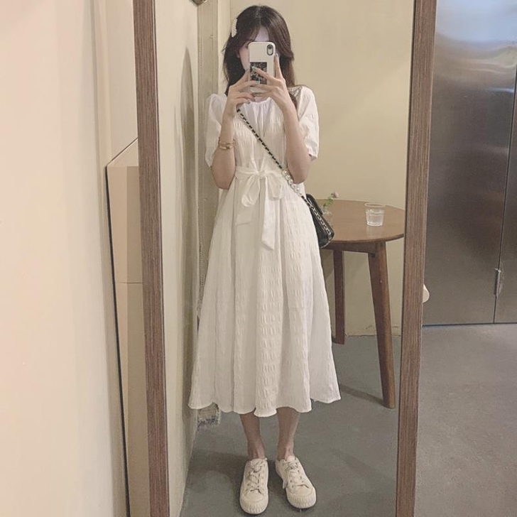 【捡漏清仓】法式温柔风小个子白色连衣裙女夏...