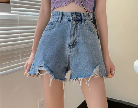 小个子高腰显瘦直筒阔腿牛仔短裤女装夏季辣妹...