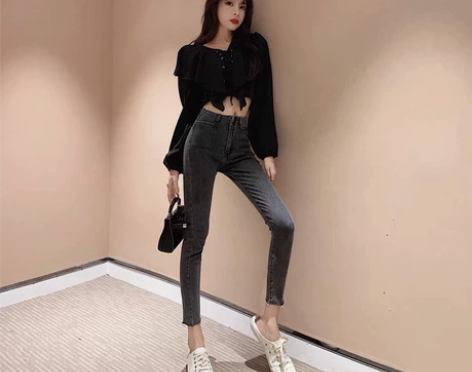 亏本清仓烟灰色加绒小脚裤女新款显瘦配靴子高...