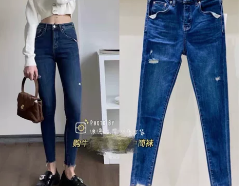全新代嘉儿 90225磨毛加厚假破洞弹力紧...