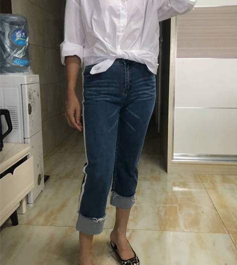 #牛仔长裤  七分牛仔裤  还挺好看 有设...