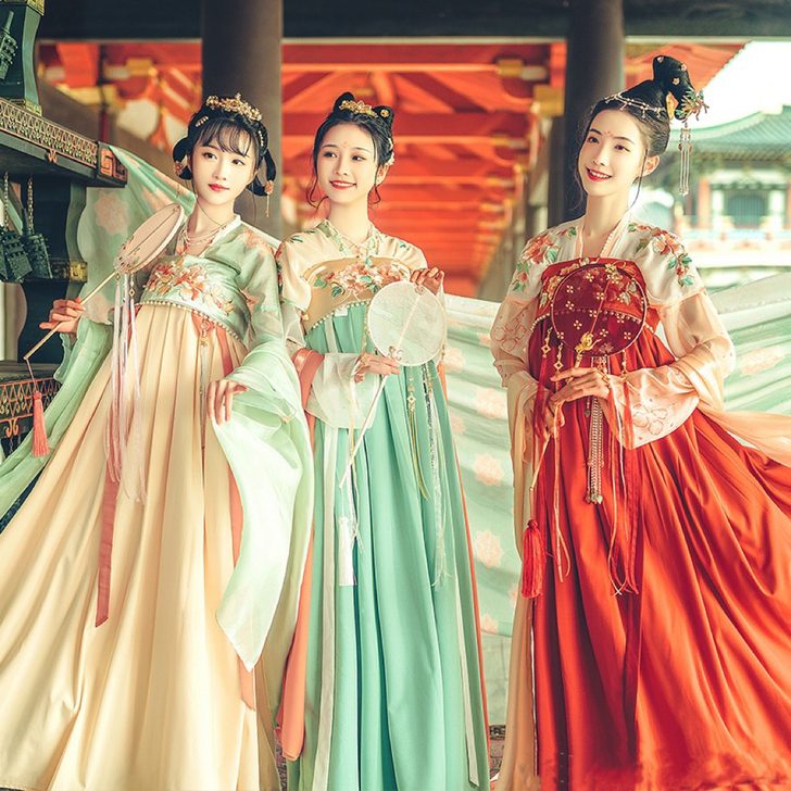 汉服出租|汉尚华莲时锦改良汉服齐胸诃子裙唐...