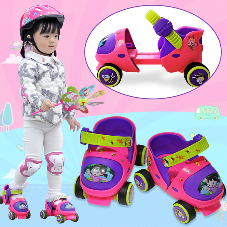 幼儿双排溜冰鞋儿童轮滑鞋宝宝四轮旱冰轮2小...