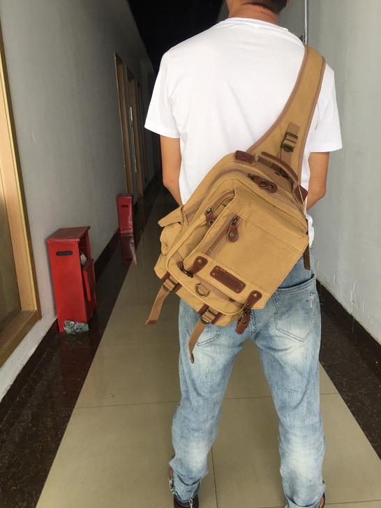 男士斜挎单肩包帆布包卡其色
