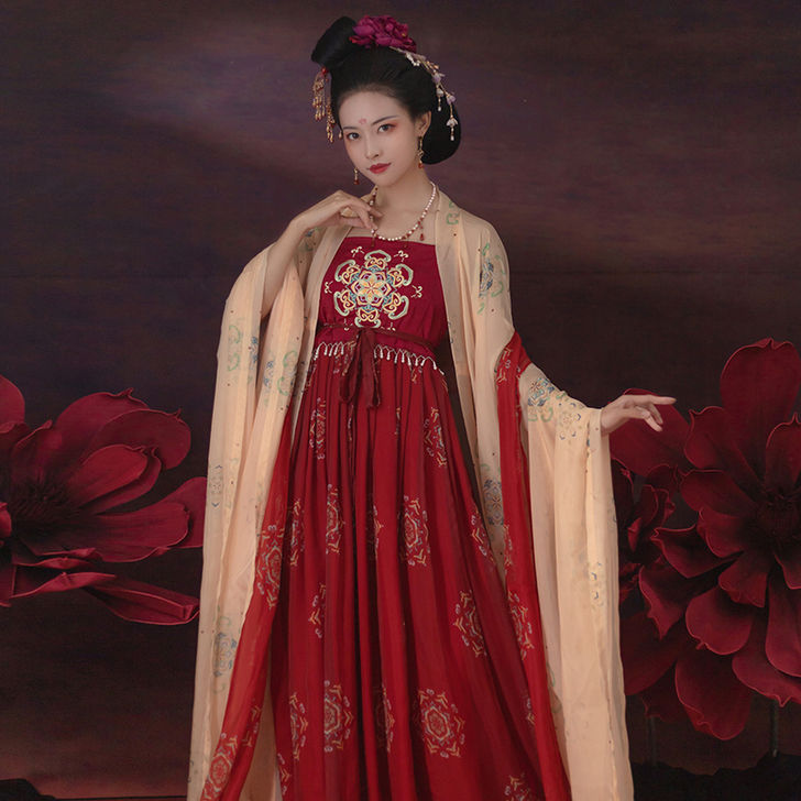 青渊原创正品汉服女唐制刺绣诃子裙忆萝绝美印...