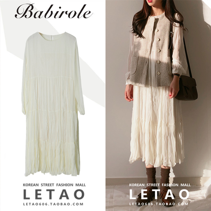 雪纺连衣裙女秋冬加厚法式复古长袖收腰显瘦气...