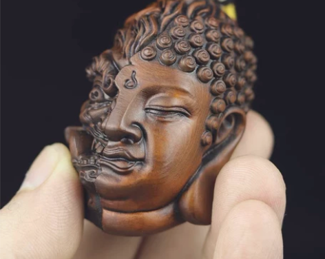 仿古小叶黄杨木雕一念之间手把件随身把玩件佛...